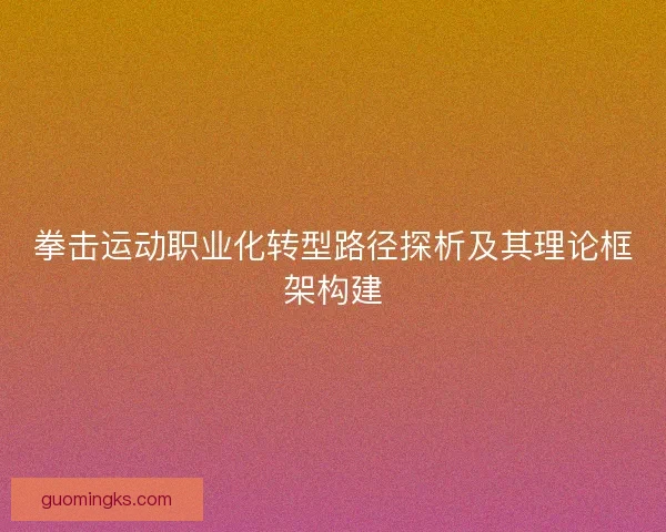 拳击运动职业化转型路径探析及其理论框架构建